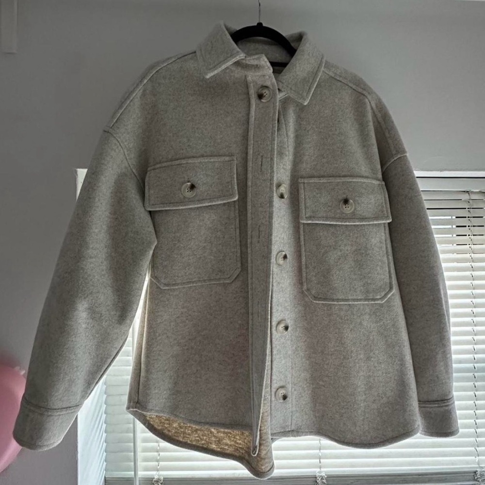 Women’s Gray Wool-Blend Overshirt Jacket